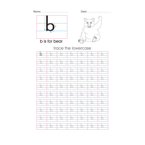 Lowercase b handwriting with arrows worksheet