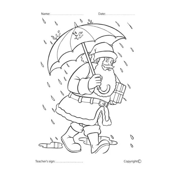 Santa With Umbrella Coloring Worksheet
