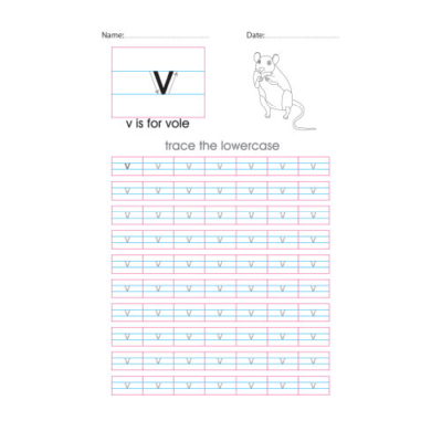 Lowercase v handwriting with arrows worksheet