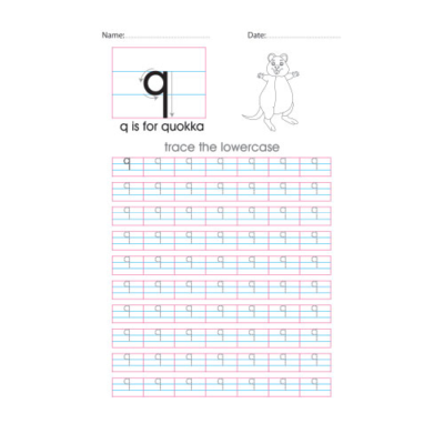 Lowercase q handwriting with arrows worksheet