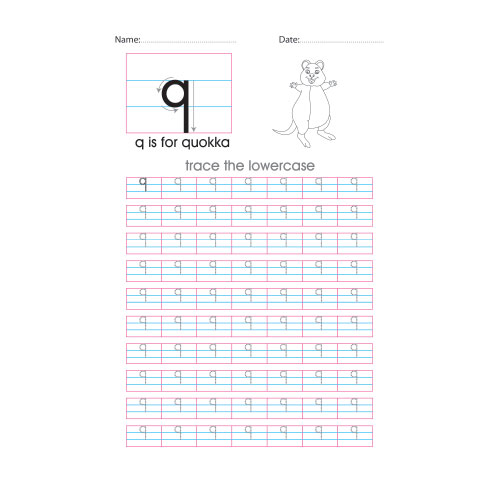 Lowercase q handwriting with arrows worksheet
