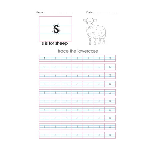 Lowercase s handwriting with arrows worksheet