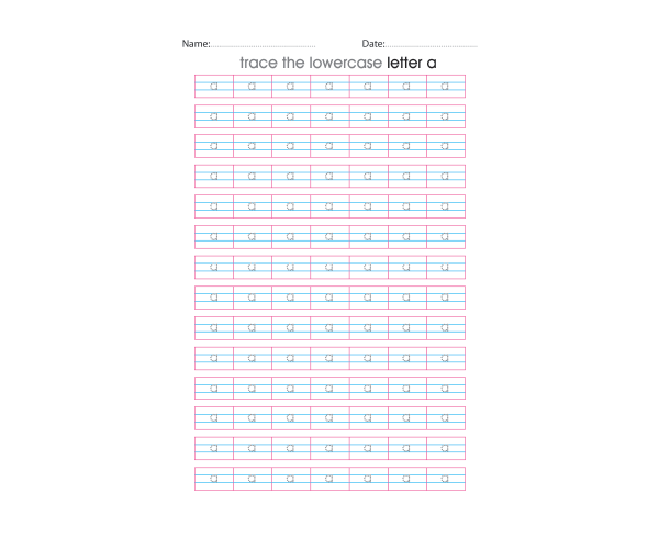 Lowercase Letter a Tracing Worksheets
