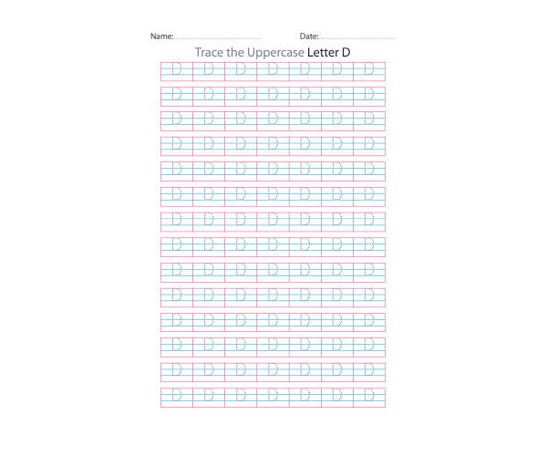 Uppercase Letter D Tracing Worksheets