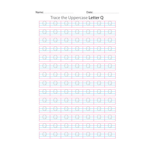 Uppercase Letter Q Tracing Worksheets