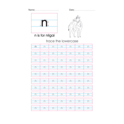 Lowercase n handwriting with arrows worksheet