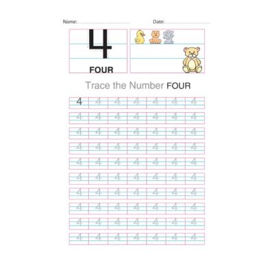 Number 4 Tracing Worksheet