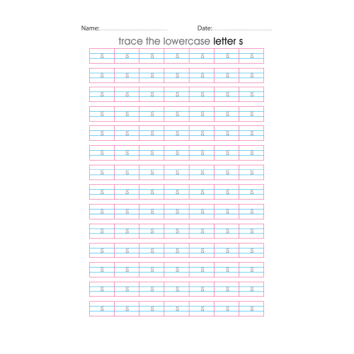 Lowercase Letter s Tracing Worksheets