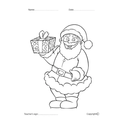 Santa with gift coloring worksheet