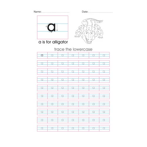 Lowercase A handwriting with arrows worksheet