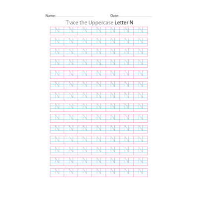 Uppercase Letter N Tracing Worksheets