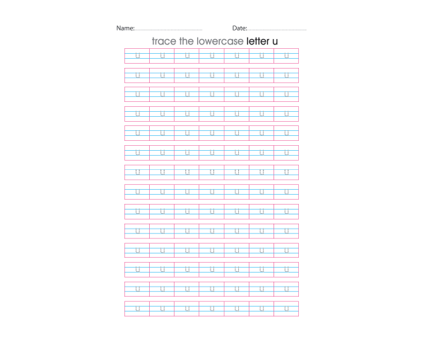 Lowercase Letter u Tracing Worksheets