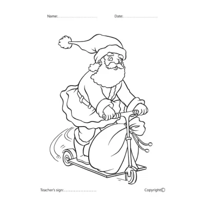 Santa on Scooty Coloring worksheet