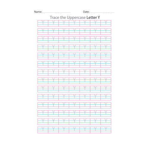 Uppercase Letter Y Tracing Worksheets