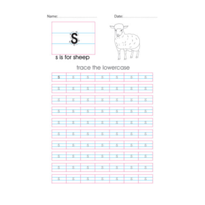 Lowercase s handwriting with arrows worksheet