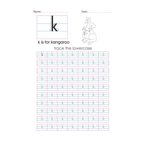 Lowercase k handwriting with arrows worksheet