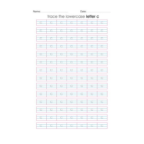 Lowercase Letter c Tracing Worksheets