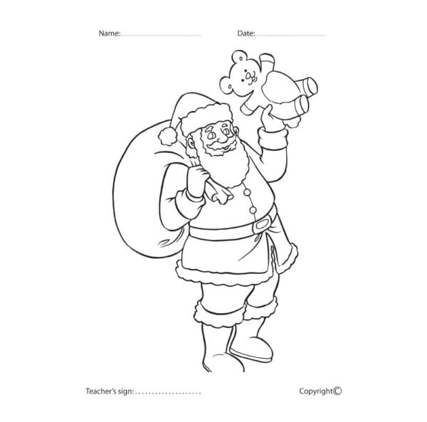 Santa with Teddy Bear coloring Worksheet