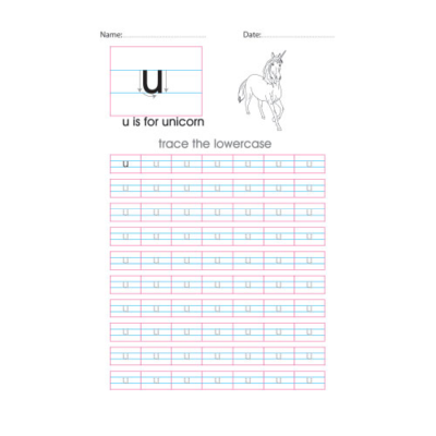 Lowercase u handwriting with arrows worksheet
