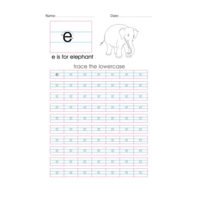 Lowercase e handwriting with arrows worksheet