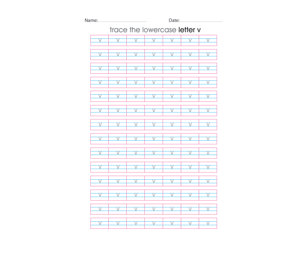 Lowercase Letter v Tracing Worksheets