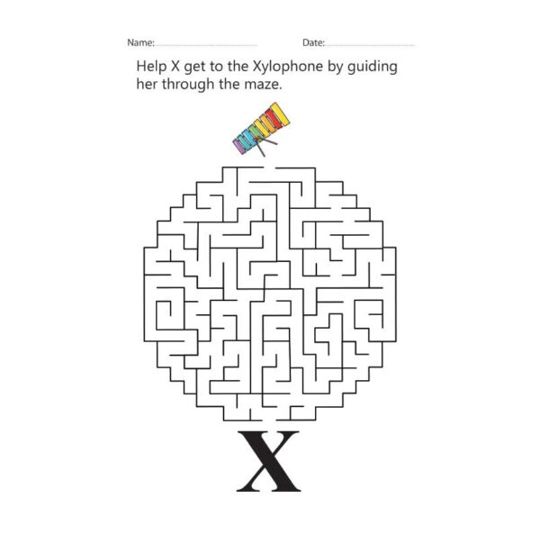 Letter X Maze Worksheet- Help X get to the Xylophone