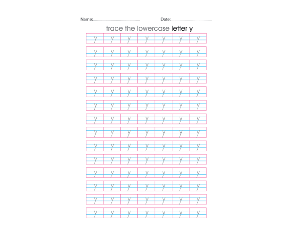 Lowercase Letter y Tracing Worksheets