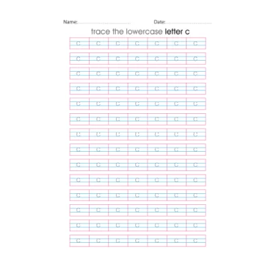 Lowercase Letter c Tracing Worksheets
