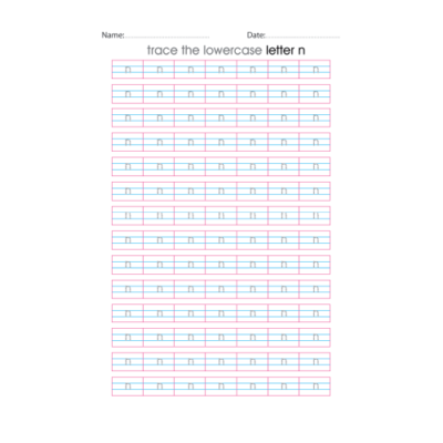 Lowercase Letter n Tracing Worksheets