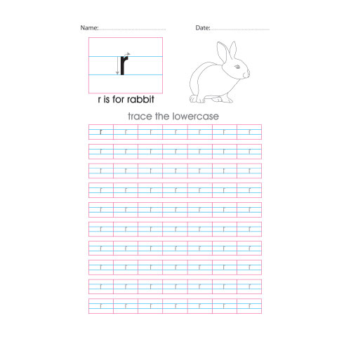 Lowercase r handwriting with arrows worksheet