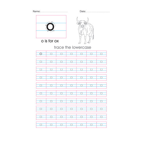 Lowercase o handwriting with arrows worksheet