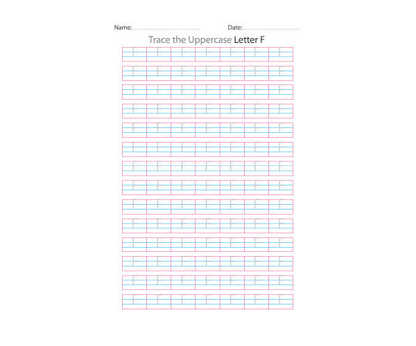 Uppercase Letter F Tracing Worksheets