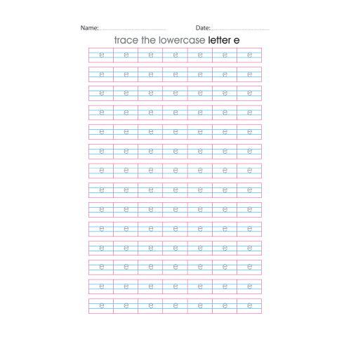 Lowercase Letter e Tracing Worksheets