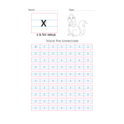Lowercase x handwriting with arrows worksheet