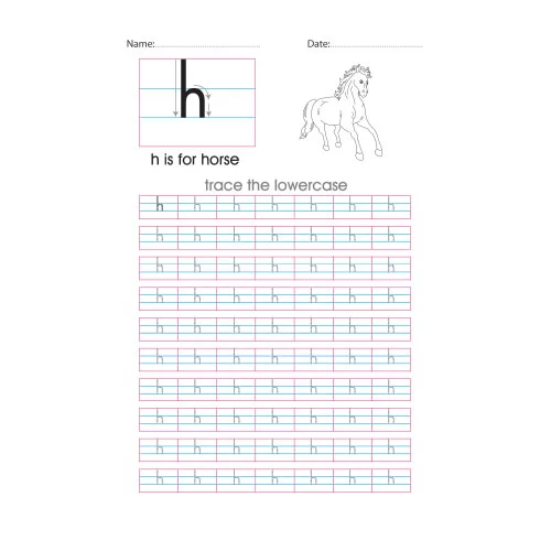 Letter h handwriting with arrows worksheet