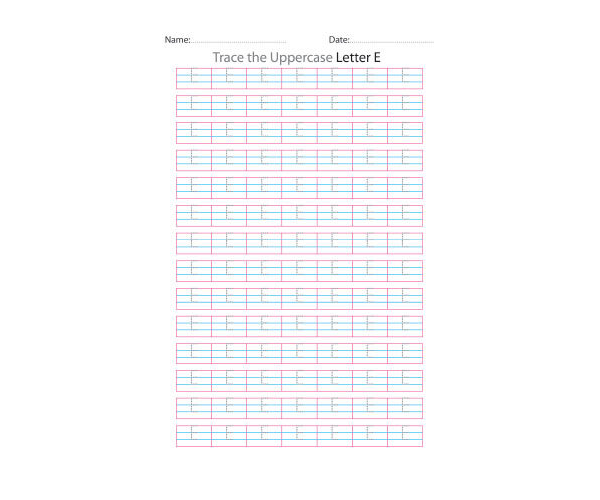 Uppercase Letter E Tracing Worksheets