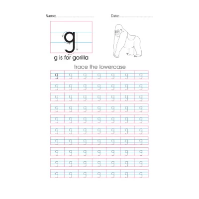 Lowercase g handwriting with arrows worksheet