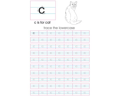 Lowercase c handwriting with arrows worksheet