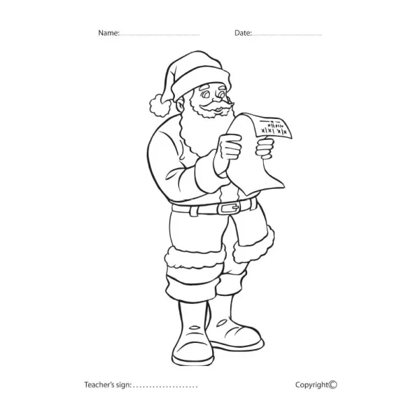 Santa Checking Gift List Coloring Worksheet
