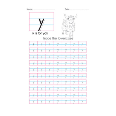 Lowercase y handwriting with arrows worksheet