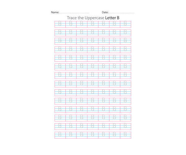 Uppercase Letter B Tracing Worksheets
