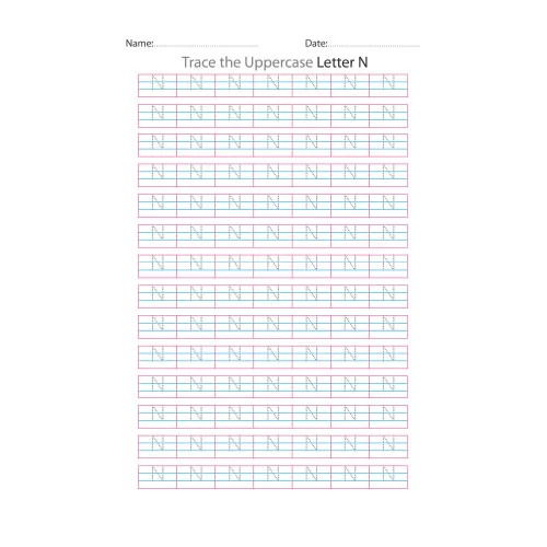Uppercase Letter N Tracing Worksheets