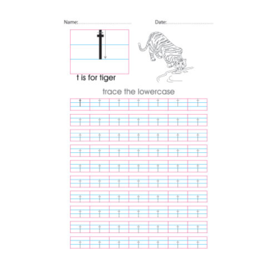 Lowercase t handwriting with arrows worksheet
