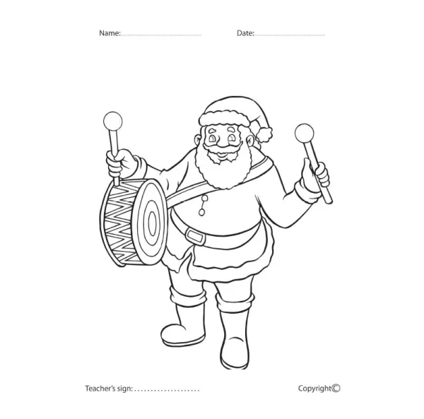 Santa beating drum coloring Worksheet