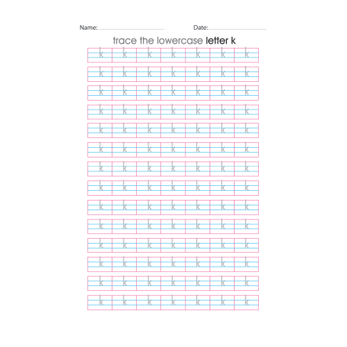 Lowercase Letter k Tracing Worksheets