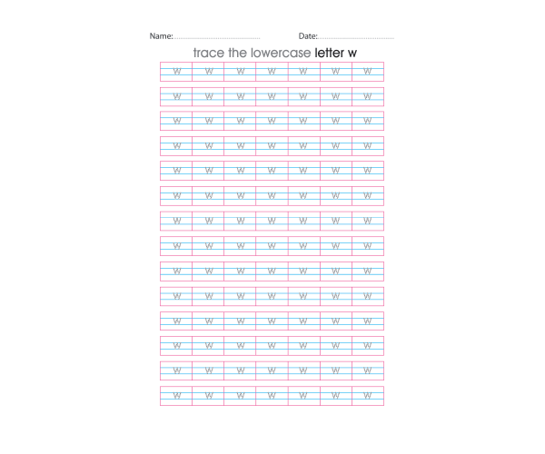 Lowercase Letter w Tracing Worksheets