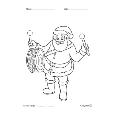 Santa beating drum coloring Worksheet