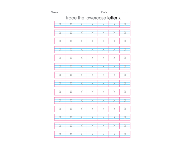 Lowercase Letter x Tracing Worksheets