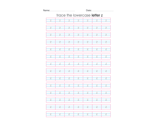 Lowercase Letter z Tracing Worksheets