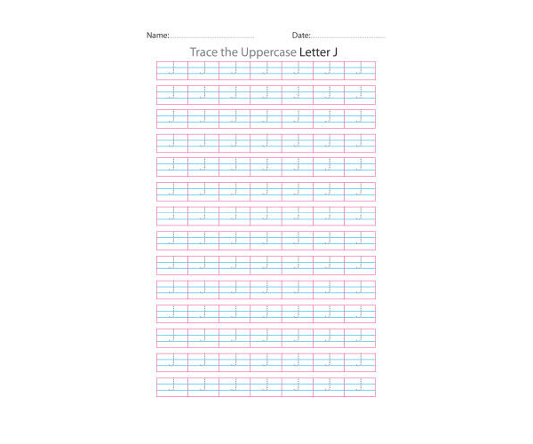 Uppercase Letter J Tracing Worksheets
